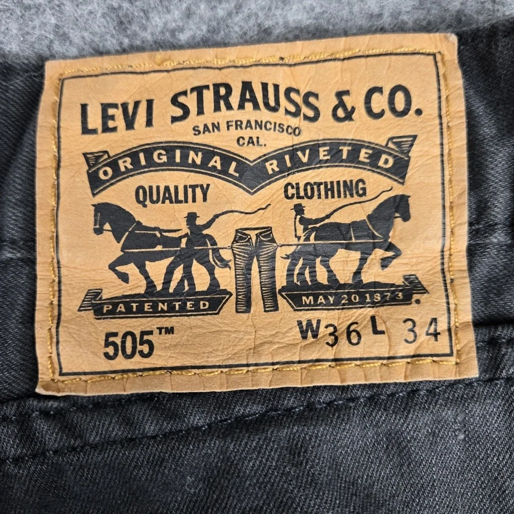 Levis‎ 505 Straight Leg Jeans Mens 36 x 34 Black Five Pocket Zip Fly White Tab
